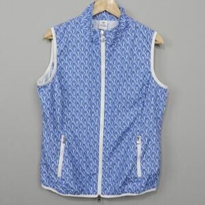 Daily‎ Sports Stockholm Windbreaker Full Zip Vest Sz L Blue White Geometric Golf